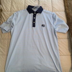Men's Striped Polo Shirt - Navy and White
